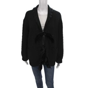 Sea Womens Cardigan Collared Merino Wool Black Long Sleeve Preppy Size S